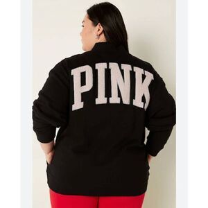 VS PINk fleece french terry snap front varsity Jacket/coat xxl